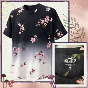 Hollister Floral Ombré Curved Hem T-Shirt | Size XL